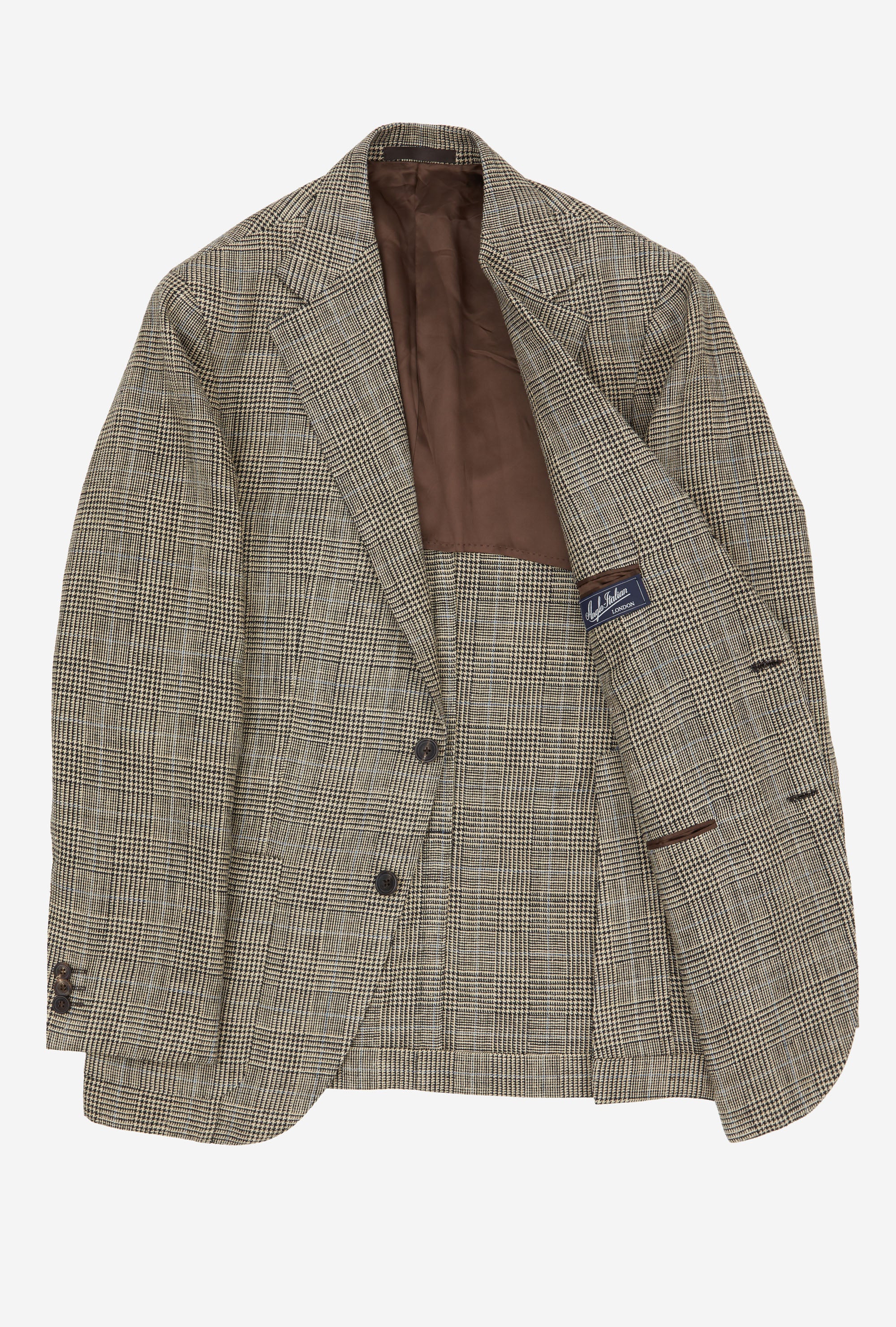 Sport Jacket Silk-Linen Stone Glen Plaid Sky Overcheck