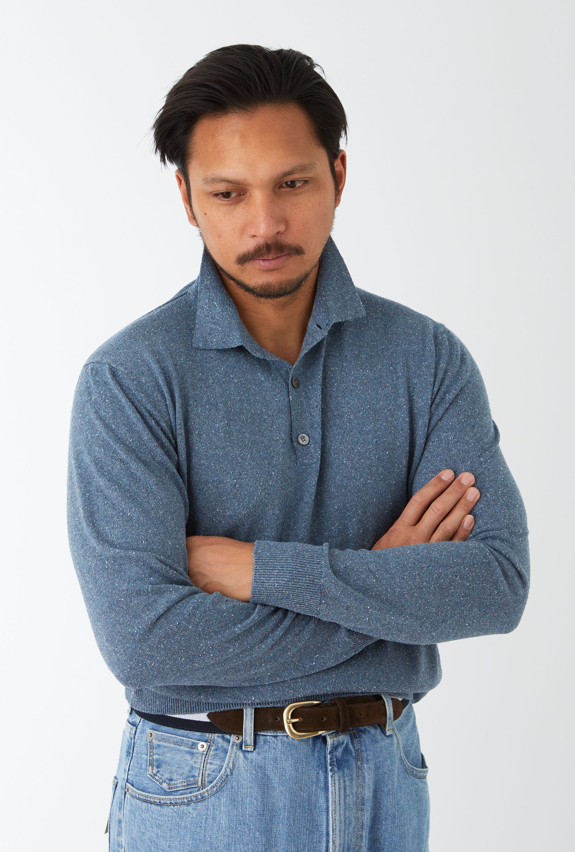 Knitted Polo Silk Airforce Blue Melange