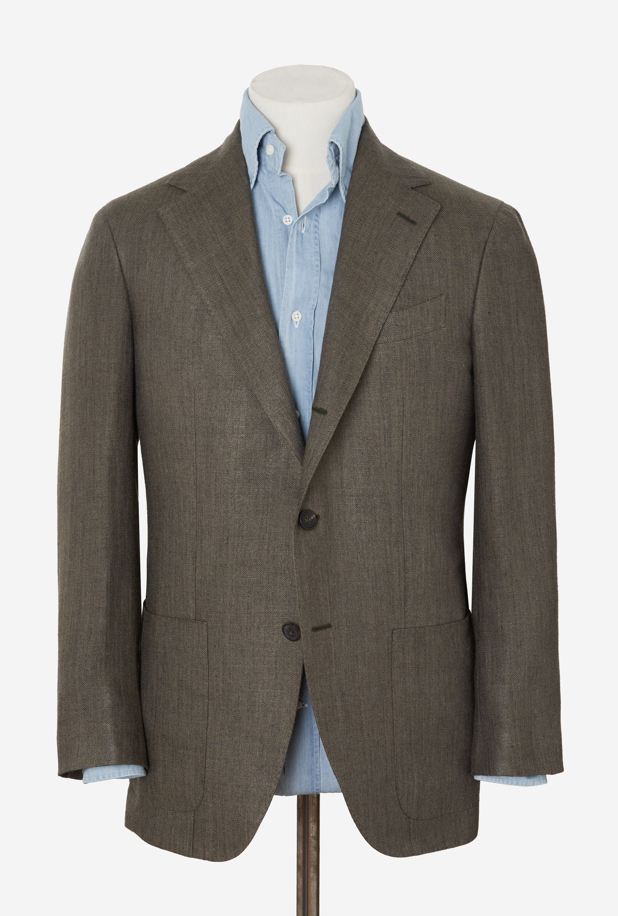 Sport Jacket Silk Linen Olive Herringbone