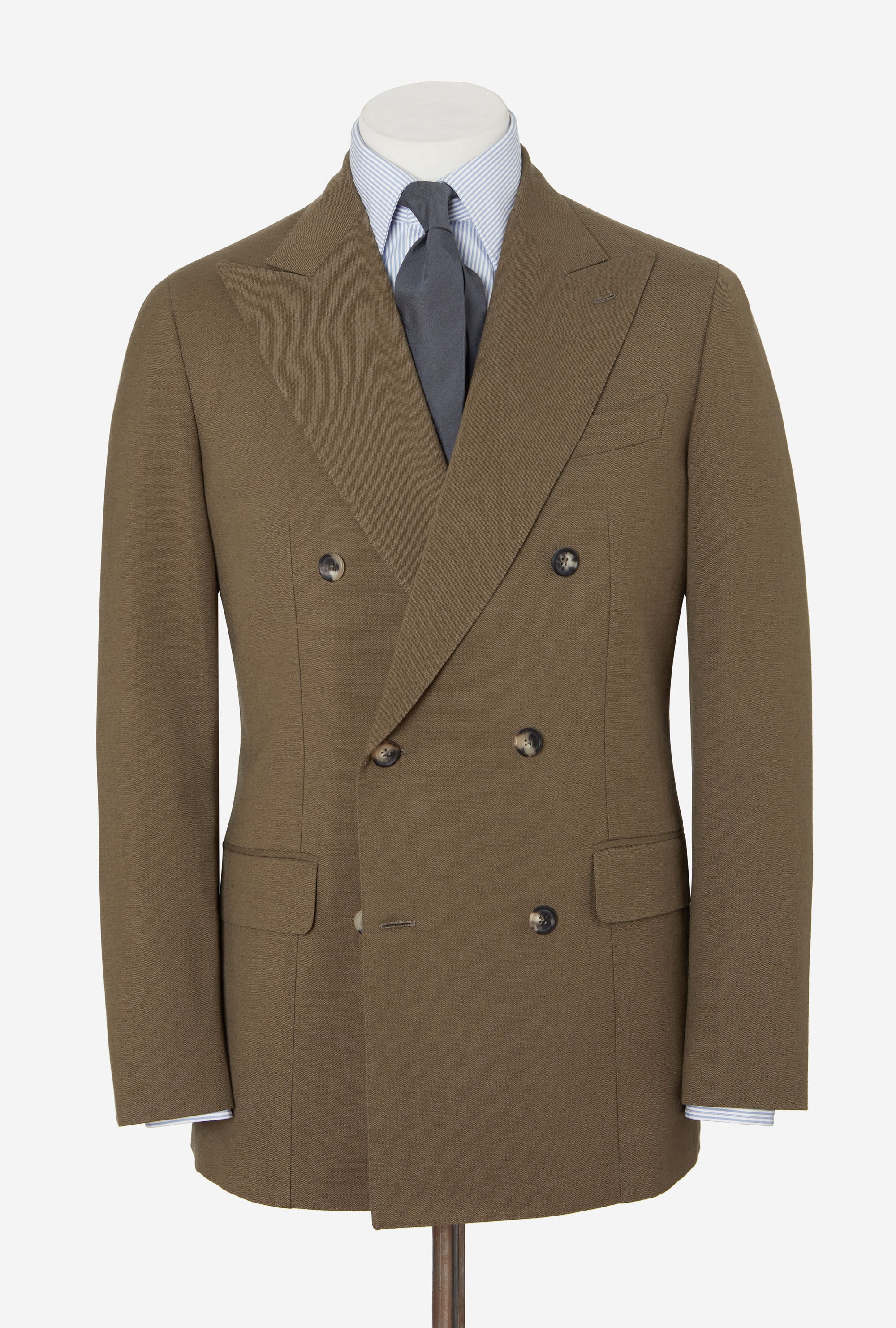 Suit Double Breasted Wool Cotton Khaki