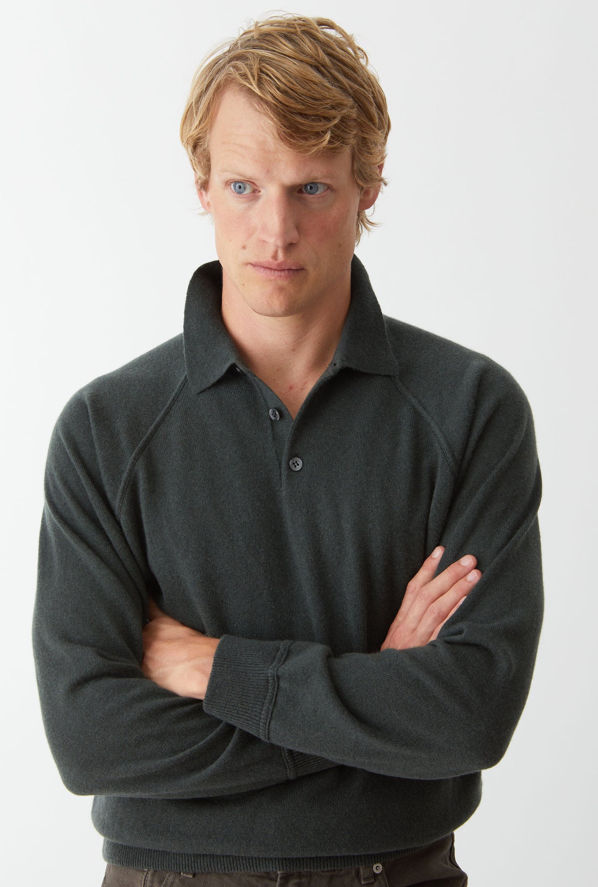 Raglan Sleeve Polo Wool-Cashmere Moss