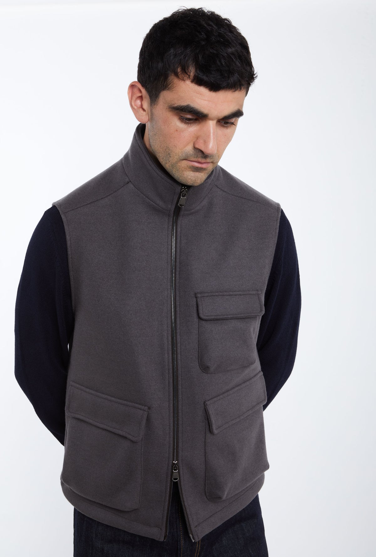 Gilet Wool Jersey Nickel