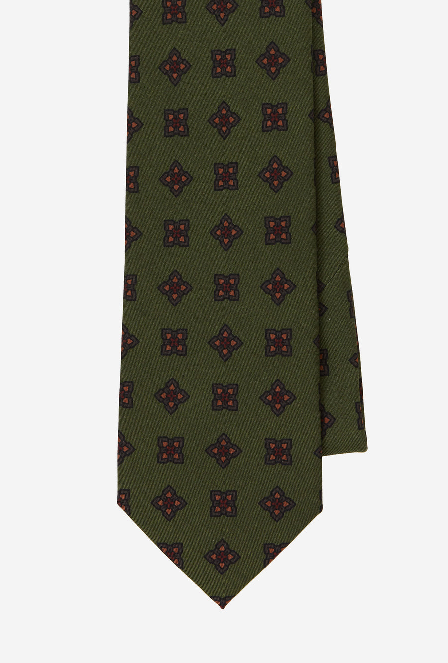 Tie Silk Geometric Moss Ochre Red