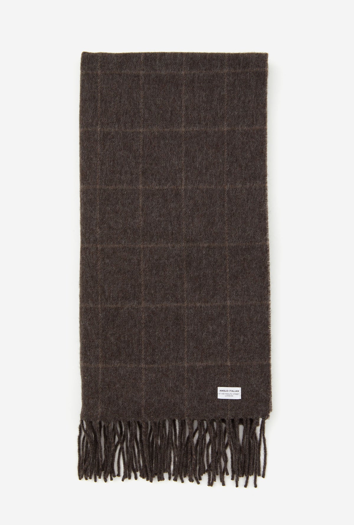 Wool Scarf Brown Melange Taupe Overcheck