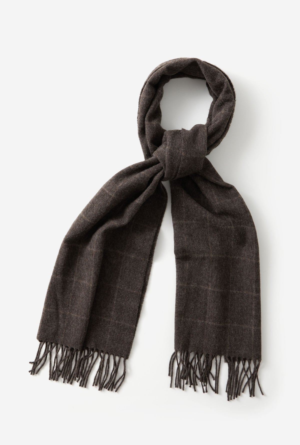 Wool Scarf Brown Melange Taupe Overcheck