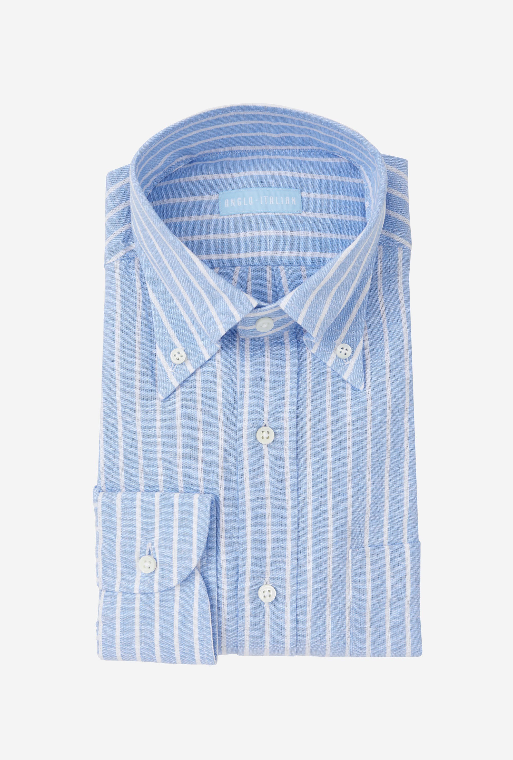 Button Down Sport Shirt Cotton-Linen Blue Reverse Stripe