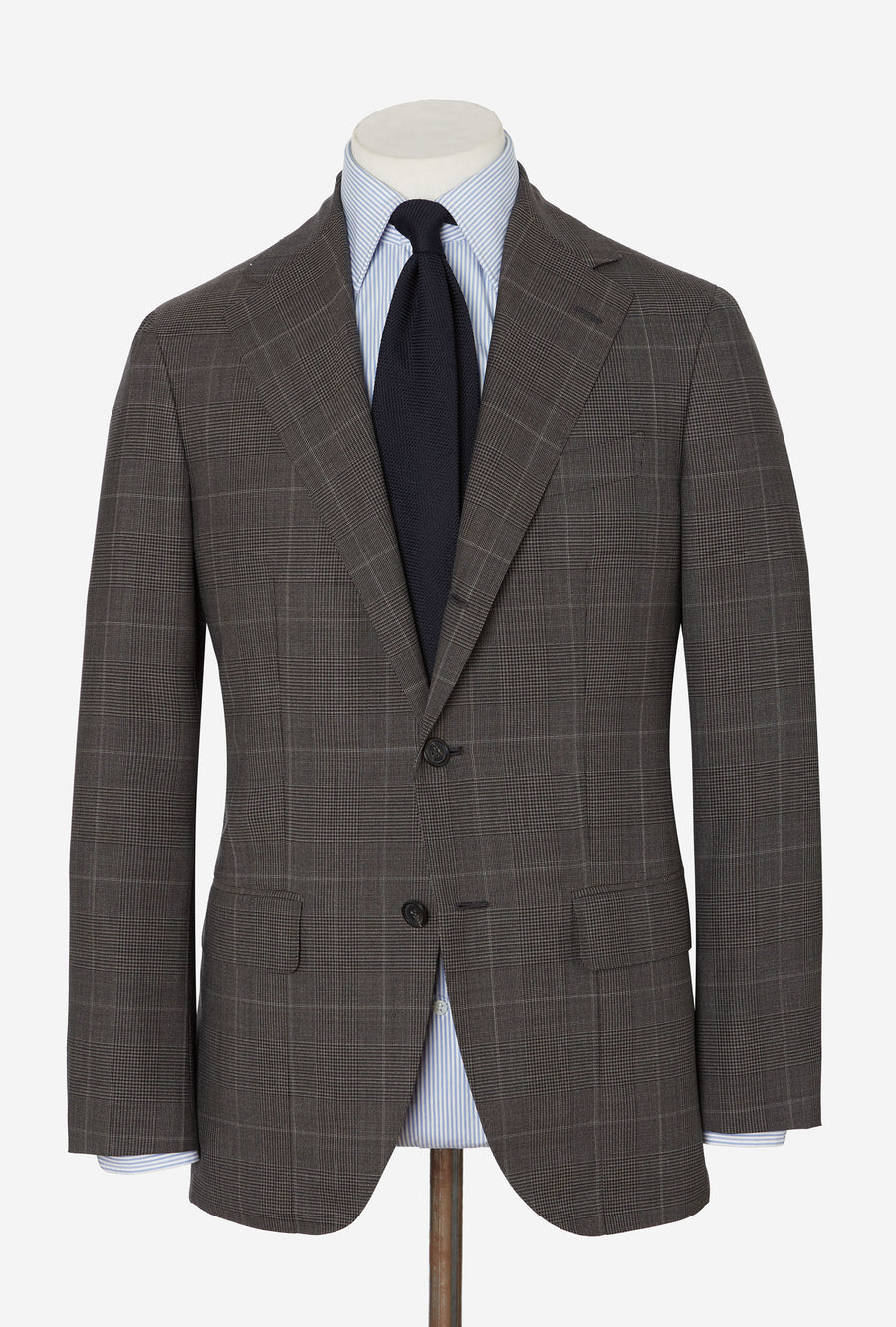 Suit Single Breasted Dark Taupe Glen Plaid Stone Overcheck