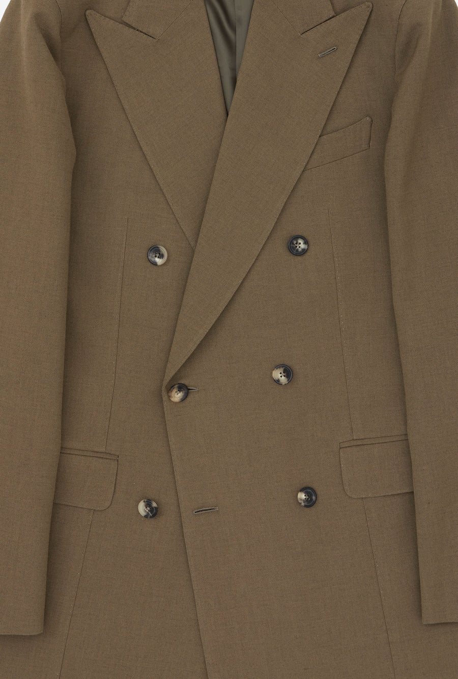 Suit Double Breasted Wool Cotton Khaki