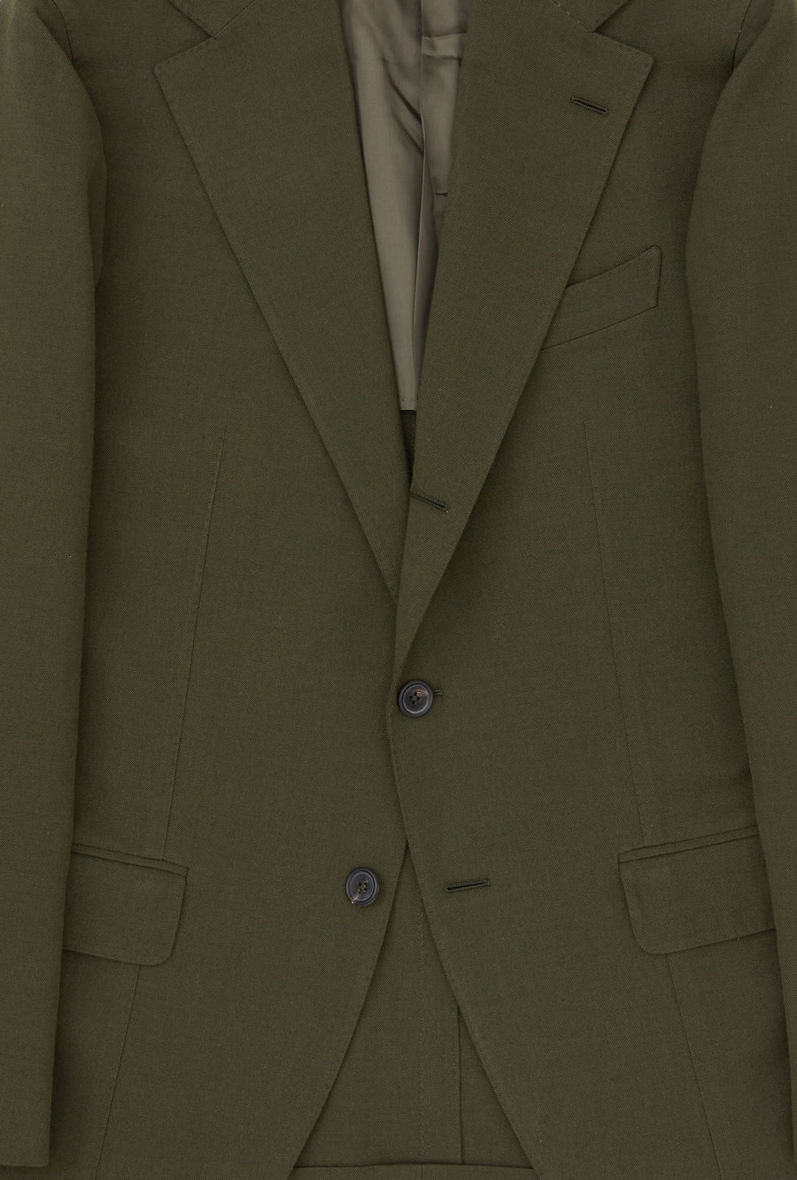 Suit Single Breasted Wool Cotton Olive