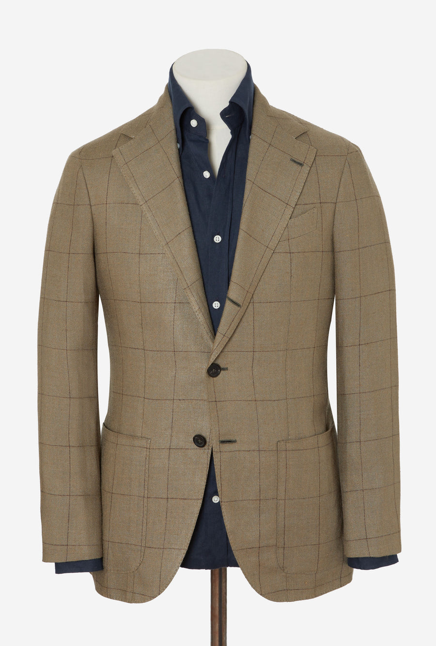 Sport Jacket Silk-Linen Sage Twill Brown Overcheck
