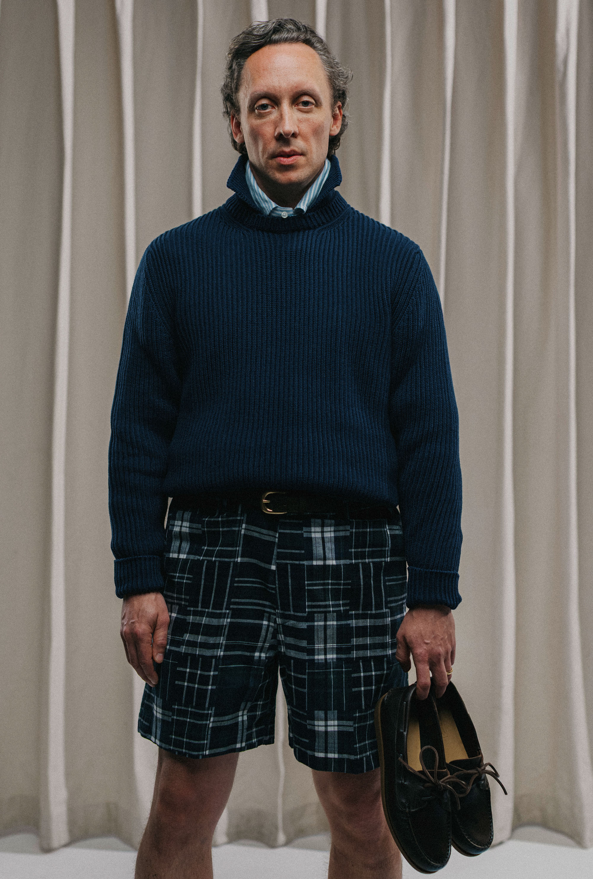 Madras Shorts Patchwork Navy